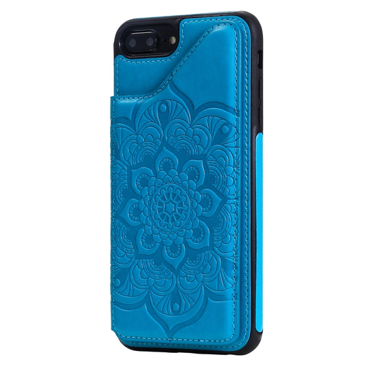 Flower Embossing Pattern Shockproof Protective Case with Holder & Card Slots & Photo Frame For iPhone 8 Plus / 7 Plus(Blue) - More iPhone Cases by buy2fix | Online Shopping UK | buy2fix