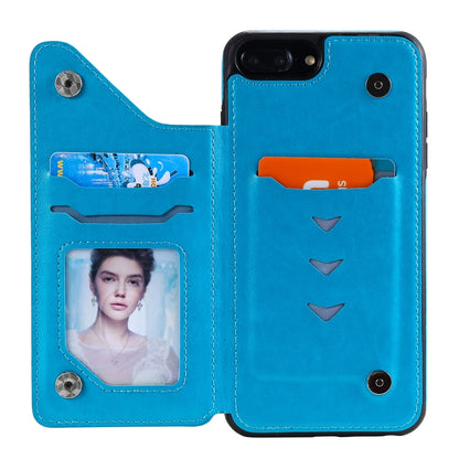 Flower Embossing Pattern Shockproof Protective Case with Holder & Card Slots & Photo Frame For iPhone 8 Plus / 7 Plus(Blue) - More iPhone Cases by buy2fix | Online Shopping UK | buy2fix