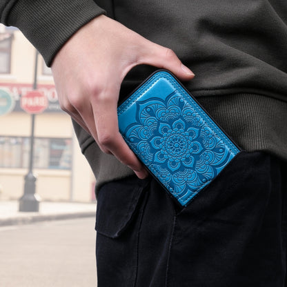 Flower Embossing Pattern Shockproof Protective Case with Holder & Card Slots & Photo Frame For iPhone 8 Plus / 7 Plus(Blue) - More iPhone Cases by buy2fix | Online Shopping UK | buy2fix