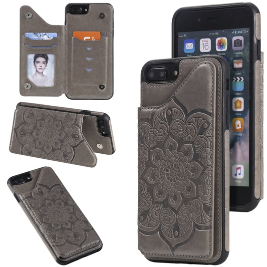 Flower Embossing Pattern Shockproof Protective Case with Holder & Card Slots & Photo Frame For iPhone 8 Plus / 7 Plus(Grey) - More iPhone Cases by buy2fix | Online Shopping UK | buy2fix