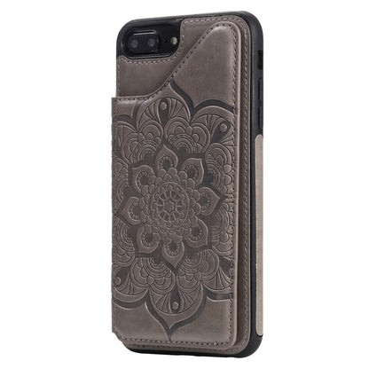 Flower Embossing Pattern Shockproof Protective Case with Holder & Card Slots & Photo Frame For iPhone 8 Plus / 7 Plus(Grey) - More iPhone Cases by buy2fix | Online Shopping UK | buy2fix