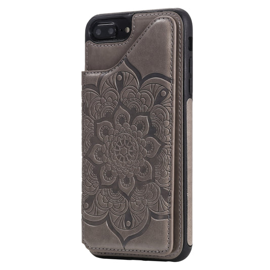 Flower Embossing Pattern Shockproof Protective Case with Holder & Card Slots & Photo Frame For iPhone 8 Plus / 7 Plus(Grey) - More iPhone Cases by buy2fix | Online Shopping UK | buy2fix
