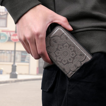 Flower Embossing Pattern Shockproof Protective Case with Holder & Card Slots & Photo Frame For iPhone 8 Plus / 7 Plus(Grey) - More iPhone Cases by buy2fix | Online Shopping UK | buy2fix