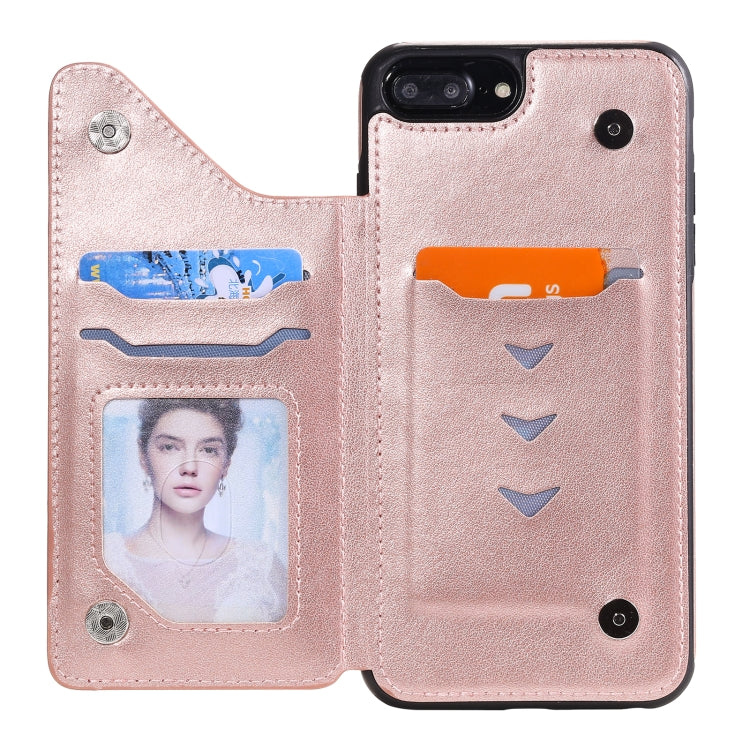 Flower Embossing Pattern Shockproof Protective Case with Holder & Card Slots & Photo Frame For iPhone 8 Plus / 7 Plus(Rose Gold) - More iPhone Cases by buy2fix | Online Shopping UK | buy2fix