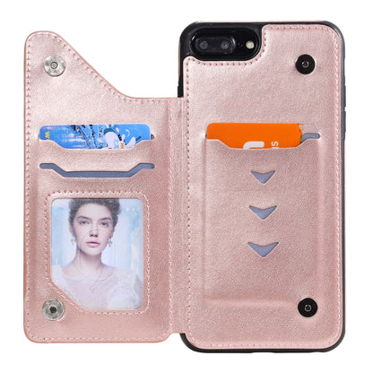 Flower Embossing Pattern Shockproof Protective Case with Holder & Card Slots & Photo Frame For iPhone 8 Plus / 7 Plus(Rose Gold) - More iPhone Cases by buy2fix | Online Shopping UK | buy2fix