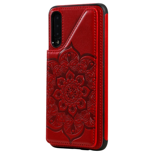 For Samsung Galaxy A50 Flower Embossing Pattern Shockproof Protective Case with Holder & Card Slots & Photo Frame(Red) by buy2fix