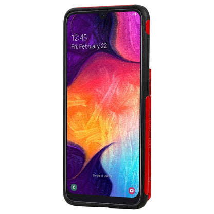 For Samsung Galaxy A50 Flower Embossing Pattern Shockproof Protective Case with Holder & Card Slots & Photo Frame(Red) by buy2fix