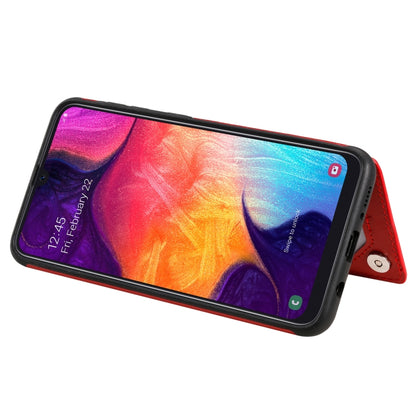 For Samsung Galaxy A50 Flower Embossing Pattern Shockproof Protective Case with Holder & Card Slots & Photo Frame(Red) by buy2fix