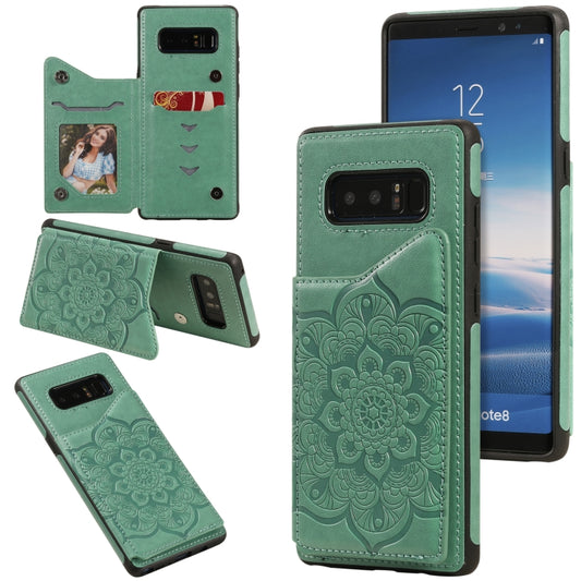 For Samsung Galaxy Note 8 Flower Embossing Pattern Shockproof Protective Case with Holder & Card Slots & Photo Frame(Green) by buy2fix