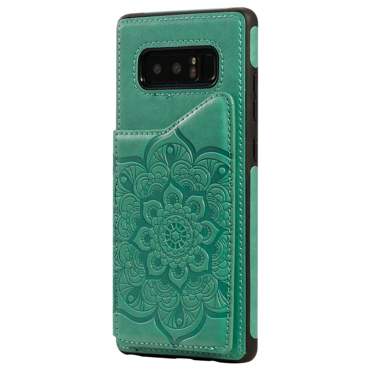 For Samsung Galaxy Note 8 Flower Embossing Pattern Shockproof Protective Case with Holder & Card Slots & Photo Frame(Green) by buy2fix