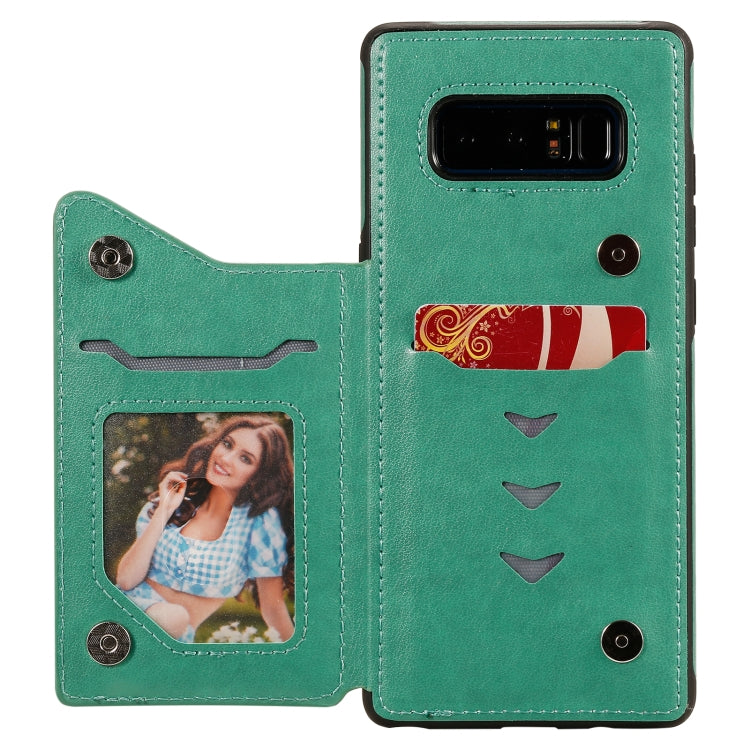 For Samsung Galaxy Note 8 Flower Embossing Pattern Shockproof Protective Case with Holder & Card Slots & Photo Frame(Green) by buy2fix