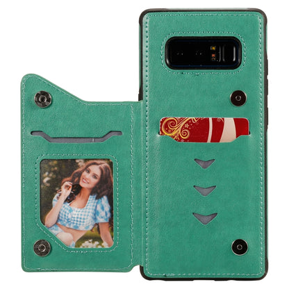 For Samsung Galaxy Note 8 Flower Embossing Pattern Shockproof Protective Case with Holder & Card Slots & Photo Frame(Green) by buy2fix