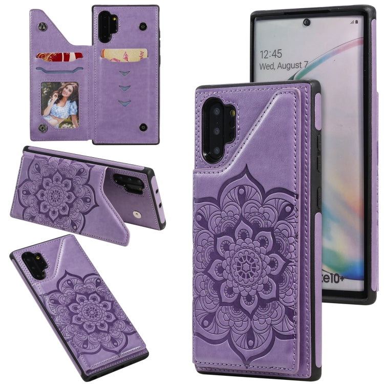 For Samsung Galaxy Note 10 Pro Flower Embossing Pattern Shockproof Protective Case with Holder & Card Slots & Photo Frame(Purple) by buy2fix