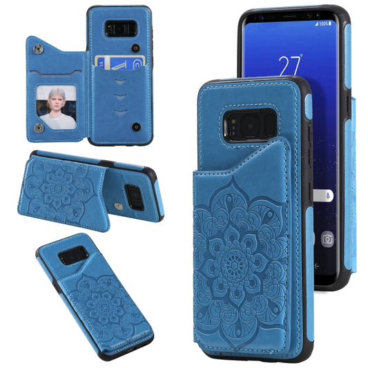 For Samsung Galaxy S8 Flower Embossing Pattern Shockproof Protective Case with Holder & Card Slots & Photo Frame(Blue) by buy2fix