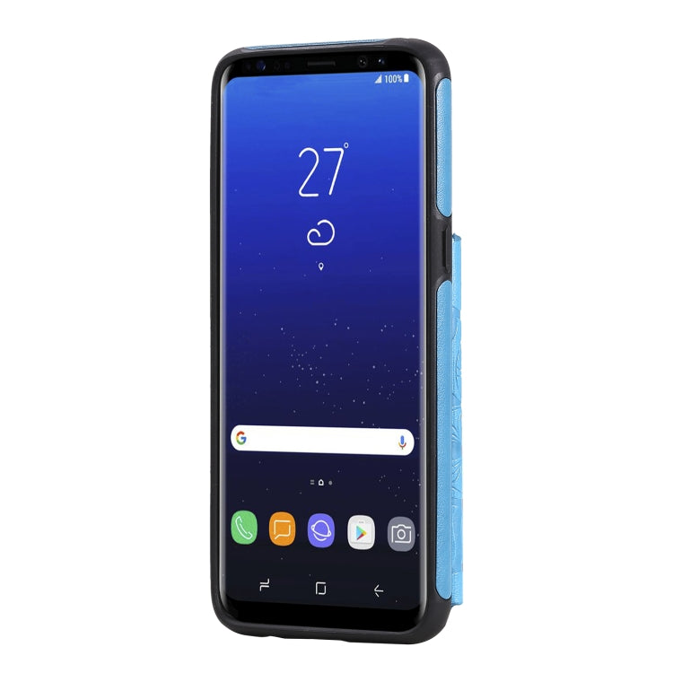For Samsung Galaxy S8 Flower Embossing Pattern Shockproof Protective Case with Holder & Card Slots & Photo Frame(Blue) by buy2fix