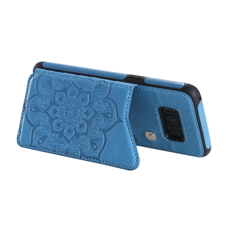 For Samsung Galaxy S8 Flower Embossing Pattern Shockproof Protective Case with Holder & Card Slots & Photo Frame(Blue) by buy2fix