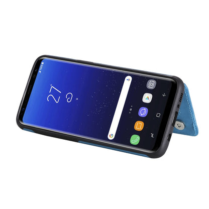 For Samsung Galaxy S8 Flower Embossing Pattern Shockproof Protective Case with Holder & Card Slots & Photo Frame(Blue) by buy2fix