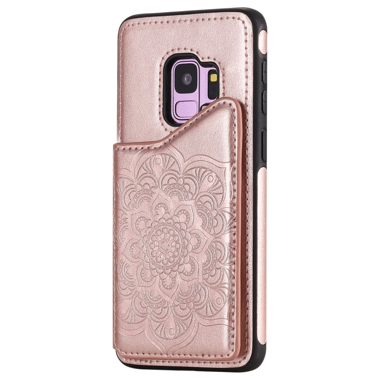 For Samsung Galaxy S9 Flower Embossing Pattern Shockproof Protective Case with Holder & Card Slots & Photo Frame(Rose Gold) by buy2fix