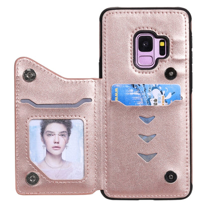 For Samsung Galaxy S9 Flower Embossing Pattern Shockproof Protective Case with Holder & Card Slots & Photo Frame(Rose Gold) by buy2fix