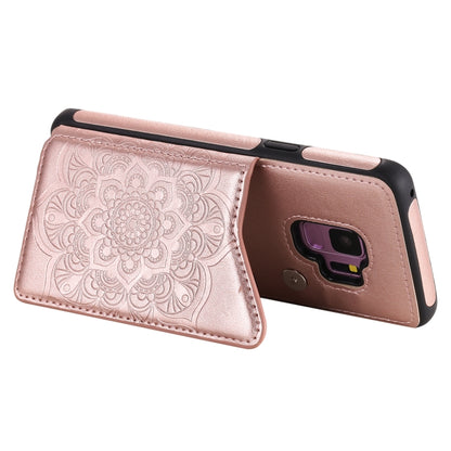For Samsung Galaxy S9 Flower Embossing Pattern Shockproof Protective Case with Holder & Card Slots & Photo Frame(Rose Gold) by buy2fix