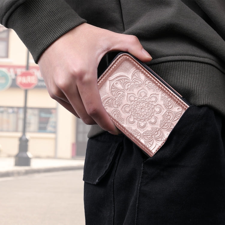 For Samsung Galaxy S9 Flower Embossing Pattern Shockproof Protective Case with Holder & Card Slots & Photo Frame(Rose Gold) by buy2fix