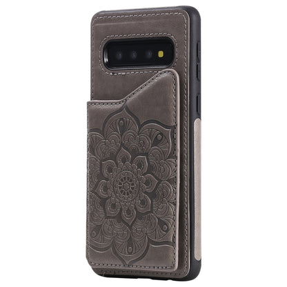 For Samsung Galaxy S10 5G Flower Embossing Pattern Shockproof Protective Case with Holder & Card Slots & Photo Frame(Grey) by buy2fix