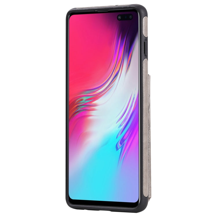 For Samsung Galaxy S10 5G Flower Embossing Pattern Shockproof Protective Case with Holder & Card Slots & Photo Frame(Grey) by buy2fix