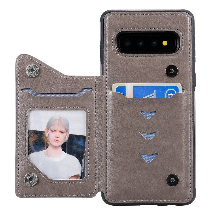 For Samsung Galaxy S10 5G Flower Embossing Pattern Shockproof Protective Case with Holder & Card Slots & Photo Frame(Grey) by buy2fix