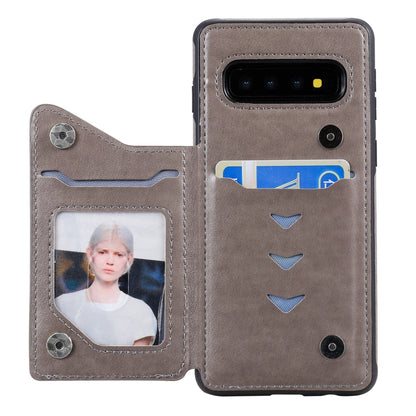 For Samsung Galaxy S10 5G Flower Embossing Pattern Shockproof Protective Case with Holder & Card Slots & Photo Frame(Grey) by buy2fix