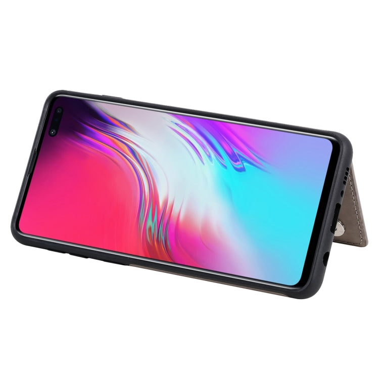 For Samsung Galaxy S10 5G Flower Embossing Pattern Shockproof Protective Case with Holder & Card Slots & Photo Frame(Grey) by buy2fix