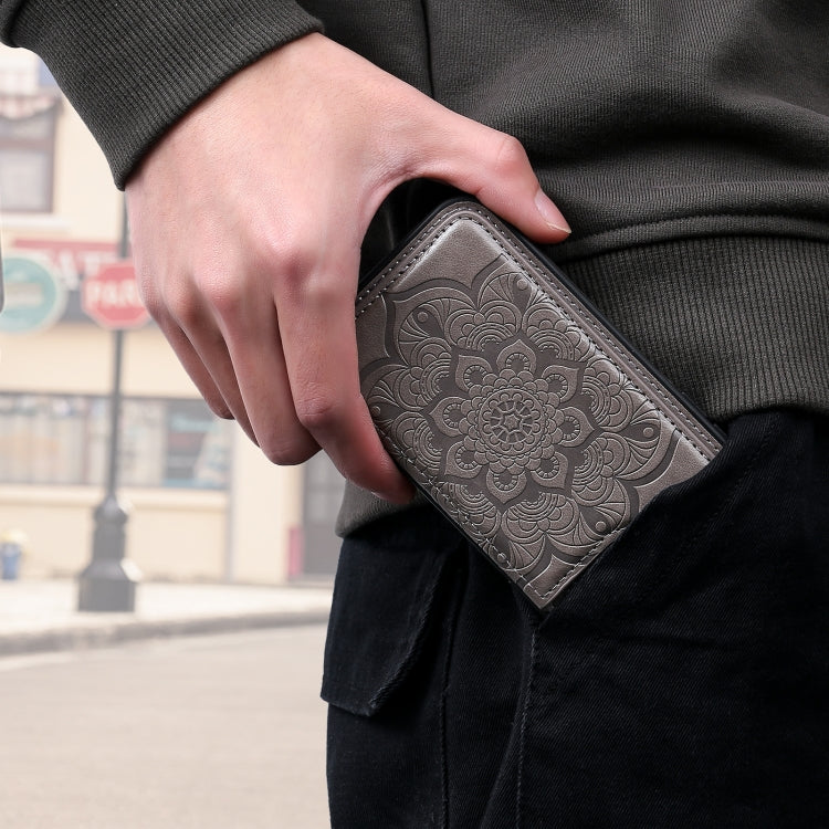 For Samsung Galaxy S10 5G Flower Embossing Pattern Shockproof Protective Case with Holder & Card Slots & Photo Frame(Grey) by buy2fix