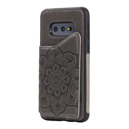 For Samsung Galaxy S10e Flower Embossing Pattern Shockproof Protective Case with Holder & Card Slots & Photo Frame(Grey) by buy2fix