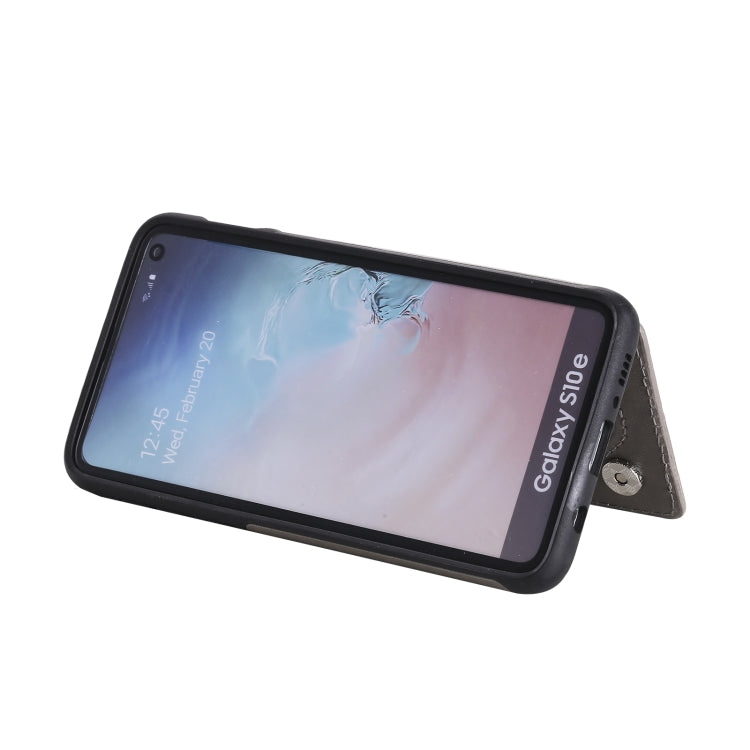 For Samsung Galaxy S10e Flower Embossing Pattern Shockproof Protective Case with Holder & Card Slots & Photo Frame(Grey) by buy2fix