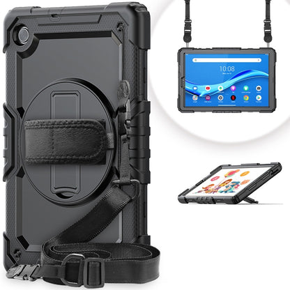 For Lenovo Tab M10 FHD Plus Shockproof Colorful Silicone + PC Protective Case with Holder & Shoulder Strap & Hand Strap(Black) - Lenovo by buy2fix | Online Shopping UK | buy2fix