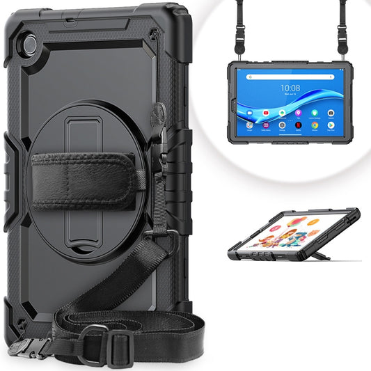 For Lenovo Tab M10 FHD Plus Shockproof Colorful Silicone + PC Protective Case with Holder & Shoulder Strap & Hand Strap(Black) - Lenovo by buy2fix | Online Shopping UK | buy2fix