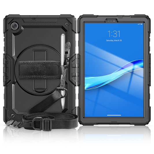 For Lenovo Tab M10 FHD Plus Shockproof Colorful Silicone + PC Protective Case with Holder & Shoulder Strap & Hand Strap(Black) - Lenovo by buy2fix | Online Shopping UK | buy2fix