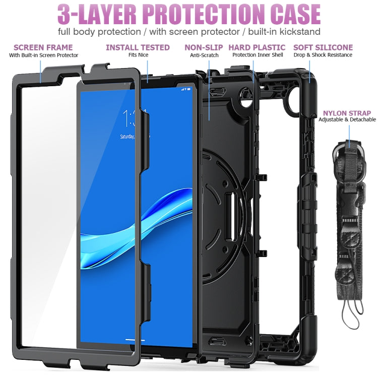 For Lenovo Tab M10 FHD Plus Shockproof Colorful Silicone + PC Protective Case with Holder & Shoulder Strap & Hand Strap(Black) - Lenovo by buy2fix | Online Shopping UK | buy2fix