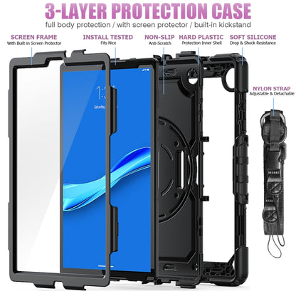 For Lenovo Tab M10 FHD Plus Shockproof Colorful Silicone + PC Protective Case with Holder & Shoulder Strap & Hand Strap(Black) - Lenovo by buy2fix | Online Shopping UK | buy2fix