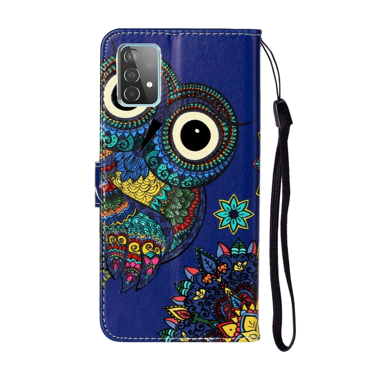 For Samsung Galaxy A52 5G / 4G Oil Embossed Coloured Drawing Pattern Horizontal Flip PU Leather Case with Holder & Card Slots & Wallet(Blue Owl) by buy2fix