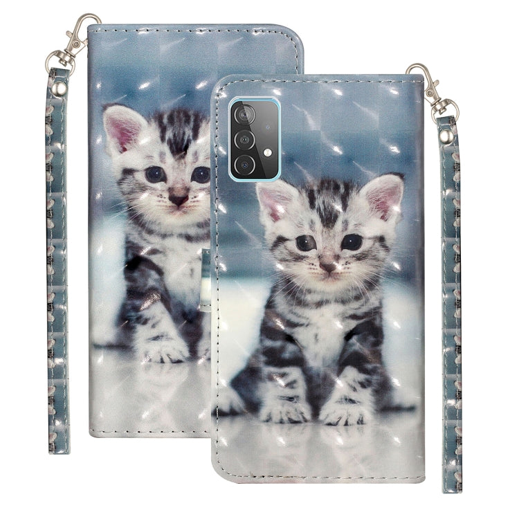 For Samsung Galaxy A52 5G / 4G 3D Pattern Horizontal Flip PU Leather Case with Holder & Card Slots & Wallet(Cat) by buy2fix