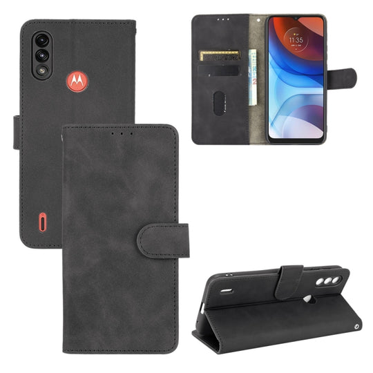 For Motorola Moto E7 Power Solid Color Skin Feel Magnetic Buckle Horizontal Flip Calf Texture PU Leather Case with Holder & Card Slots & Wallet(Black)