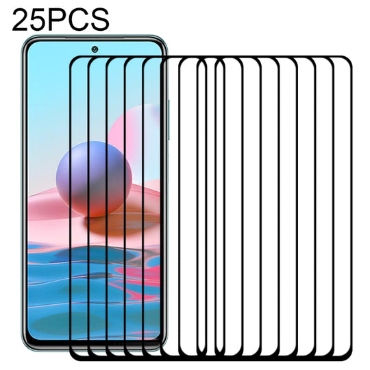 For Xiaomi Redmi Note 10 (Indian Version) 25 PCS Full Glue Full Cover Screen Protector Tempered Glass Film