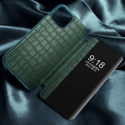 For iPhone 12 / 12 Pro Crocodile Texture Display Window Horizontal Flip Leather Case(Black) - iPhone 12 / 12 Pro Cases by buy2fix | Online Shopping UK | buy2fix