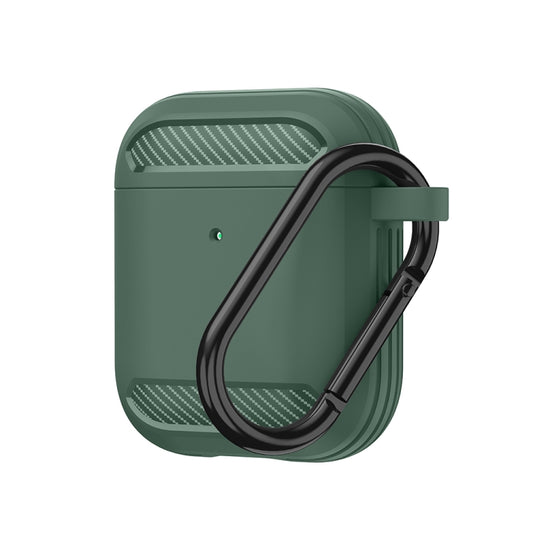 Wireless Earphones Shockproof Carbon Fiber Armor TPU Protective Case For AirPods 1/2(Green) - For AirPods 1/2 by buy2fix | Online Shopping UK | buy2fix