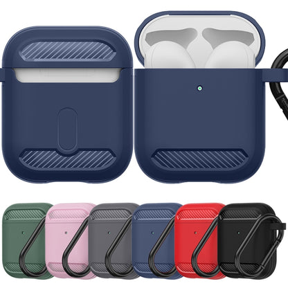Wireless Earphones Shockproof Carbon Fiber Armor TPU Protective Case For AirPods 1/2(Black) - For AirPods 1/2 by buy2fix | Online Shopping UK | buy2fix