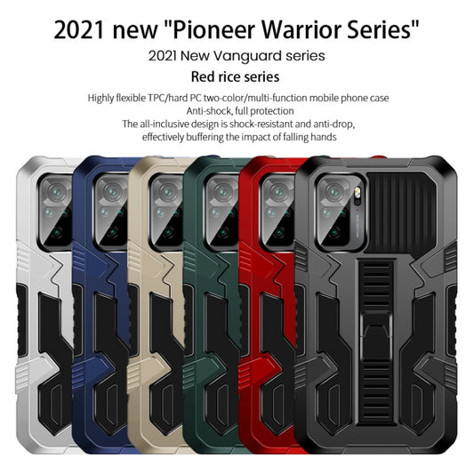 For Xiaomi Poco F3 Vanguard Warrior All Inclusive Double-color Shockproof TPU + PC Protective Case with Holder(Red) - Xiaomi Cases by buy2fix | Online Shopping UK | buy2fix