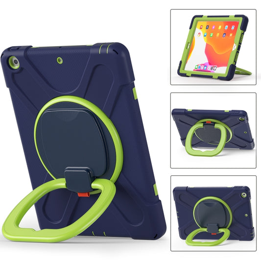 For Apple iPad 10.2 2021 / 2020 / 2019 Contrast Color Silicone + PC Protective Case with Holder & Shoulder Strap(Navy Blue + Yellow Green) - iPad 10.2 Cases by buy2fix | Online Shopping UK | buy2fix