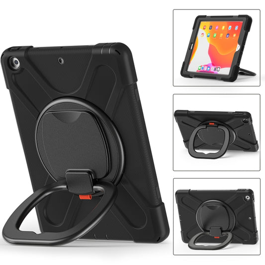 For Apple iPad 10.2 2021 / 2020 / 2019 Contrast Color Silicone + PC Protective Case with Holder & Shoulder Strap(Black+Black) - iPad 10.2 Cases by buy2fix | Online Shopping UK | buy2fix