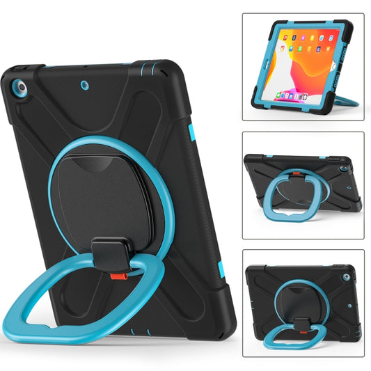 For Apple iPad 10.2 2021 / 2020 / 2019 Contrast Color Silicone + PC Protective Case with Holder & Shoulder Strap(Black+Blue) - iPad 10.2 Cases by buy2fix | Online Shopping UK | buy2fix