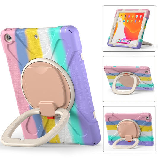 For Apple iPad 10.2 2021 / 2020 / 2019 Colorful Silicone + PC Protective Case with Holder & Shoulder Strap(Pink) - iPad 10.2 Cases by buy2fix | Online Shopping UK | buy2fix